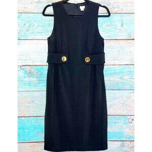 Cache Sz 2 Black Gold Button Tab Sheath xs Pencil Shift Dress Made in USA